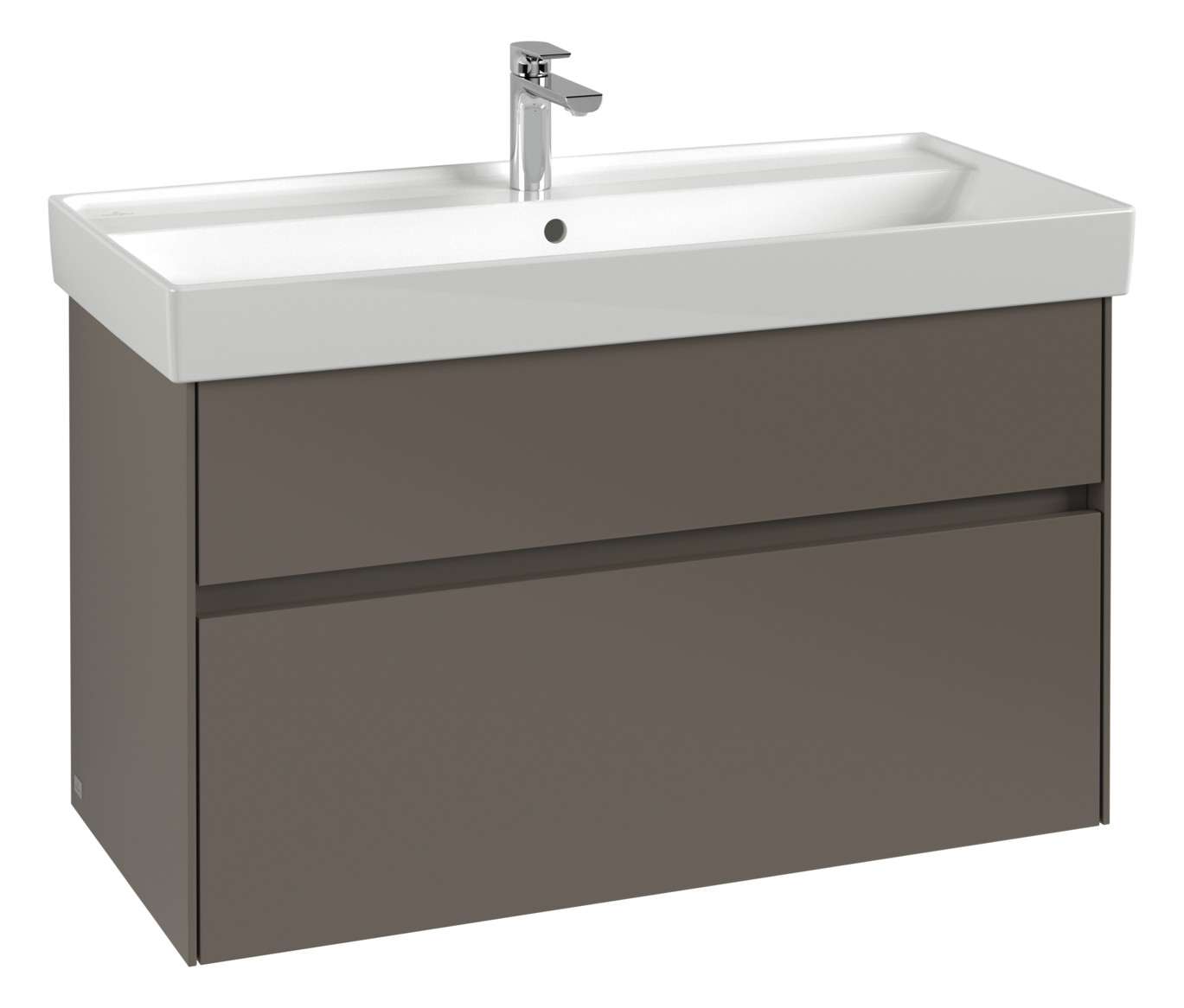 V&B Waschtischunterschrank Collaro 95,4x54,6x44,4cm, Waschbecken mittig, LED-Beleuchtung 7W, white wood