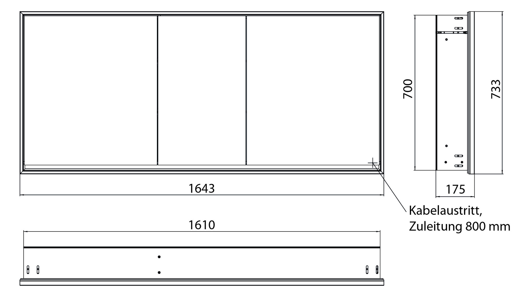 EMCO Unterputz-Lichtspiegelschrank Loft 1600x733mm, LED, 3-türig, aluminium/weiss