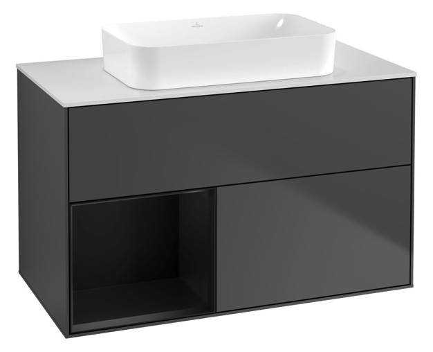 V&B Waschtisch-Unterschrank Finion 100x60,3x50,1cm, Regal links Black matt lacquer, Anthracite matt