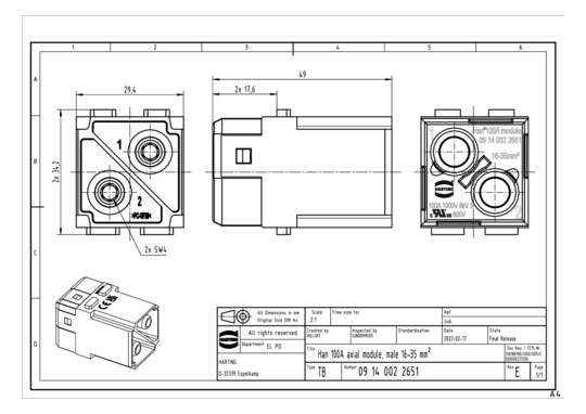 HART Modul-Stifteinsatz 100A 09140022651 