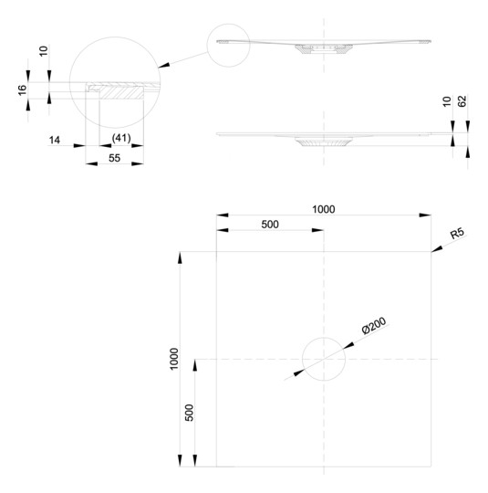 Bette Duschfliese PLUS BetteAir 1000 x 1000 mm, flax, Rechteck, glasierter Titan-Stahl, mit Minimum-Täger