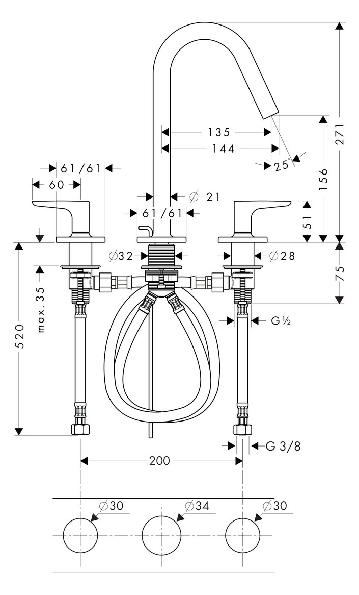 hansgrohe 3-Loch-Waschtisch-Armatur 160 Axor Citterio M Ausladung 135mm, mit Hebelgriff, Zugstangen-Ablaufgarnitur, Rosetten, polished black chrome hansgrohe 3-Loch-Waschtisch-Armatur 160 Axor Citterio M Ausladung 135mm, mit Hebelgriff, Zugstangen-Ablaufgarnitur, Rosetten, polished black chrome