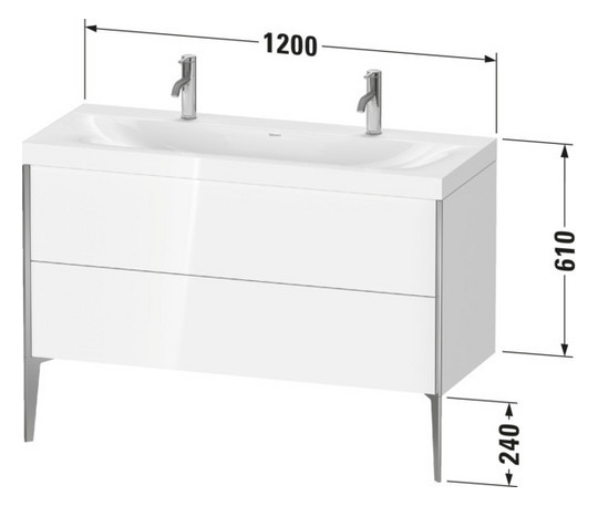 Duravit Waschtisch-Unterschrank c-bonded XViu 120x48cm, 2 Auszüge, ohne Hahnloch, schwarz matt, Rahmen C, betongrau matt