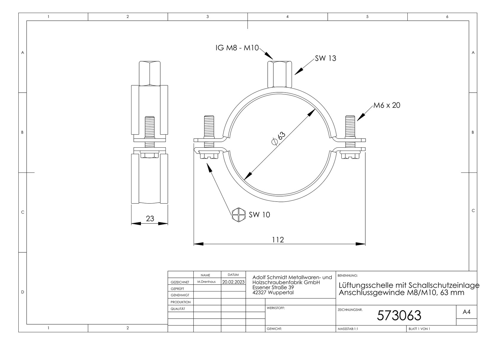 ASW Lüftungsschelle Spannbereich 200 mm, M 8/M 10, mit Schallschutzeinlage