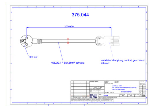 Bachmann Gerätezuleitung Schuko  375.044 