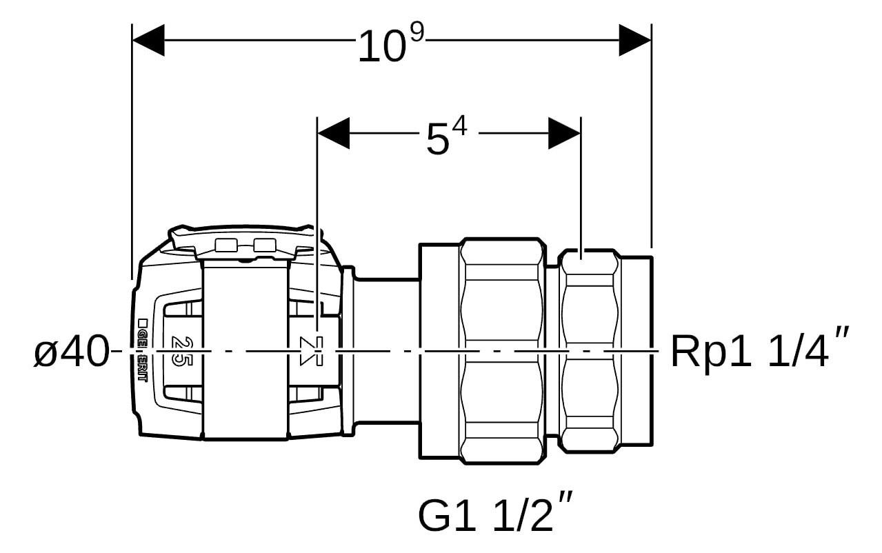 Geberit Übergangsverschraubung FlowFit Ø 40 mm, Rp 1 1/4, G 1 1/2, mit Innengewinde
