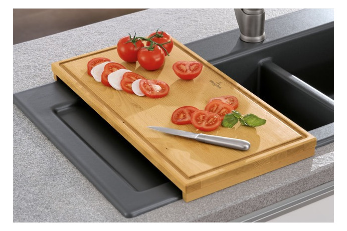 V&B Spüle Subway 60 rechts, mit Ablaufgarnitur, Handbetätigung, timber CeramicPlus