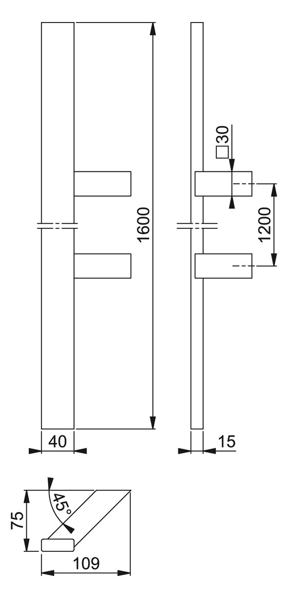 Bild HOPPE Stoßgriff E5724, BA 1.200mm, Breite 109mm, L 1.600mm, Durchmesser 40mm, verdeckt verschraubt, schwarz matt-1