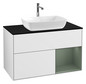 V&B Waschtisch-Unterschrank Wandbeleuchtung Finion 100cm, Abdeckplatte black matt, Regal Olive matt lacquer, Glossy white lacquer