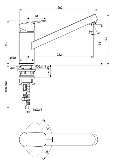 Ideal-Standard Spültisch-Einhebelmischer CeraPlan Ausladung 223mm, Niederdruck, chrom