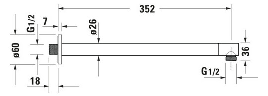 Duravit Brausearm 352mm, gerade, runde Rosette, chrom