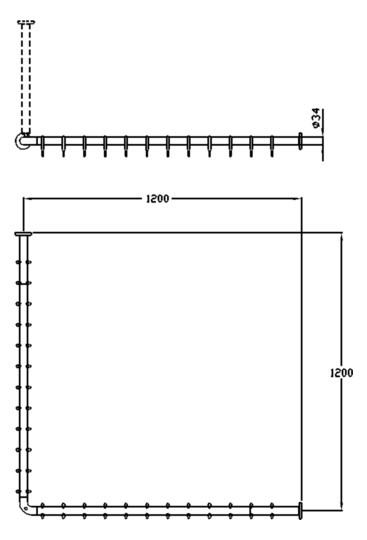 Normbau Duschvorhangstange Nylon Care mit Vorhangringen, 1200 x 1200 mm, weiß