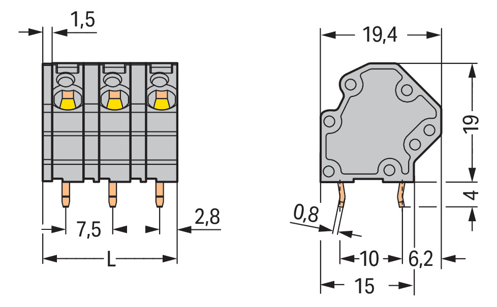 Printklemme 7f 1re gr Serie 745 RM=7,5 Federzuganschluss/Lötanschluss 0,08-4qmm