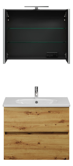Burgbad Waschtisch-Kombination Rocio mit Spiegelschrank, 80,5 x 200 x 46,5 cm, Eiche Dekor Urban