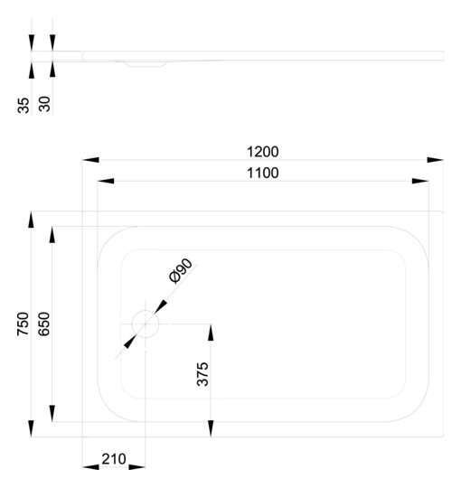 Duschwanne BetteUltra 1670 120x75x3,5cm, Mini-Wannenträger, manhattan