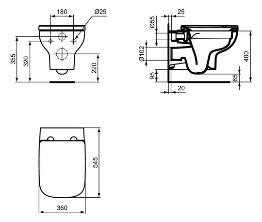 Ideal-Standard Wandtiefspül-WC-Paket i.life A ohne Spülrand, 36x54,5x33,5cm, weiß