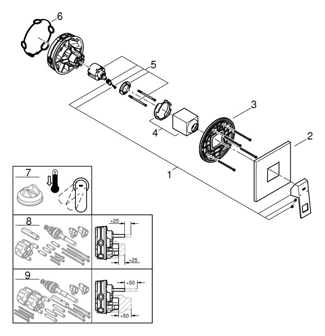 GROHE Fertigmontageset Eurocube Joy UP-Brause-Einhebelmischer, chrom