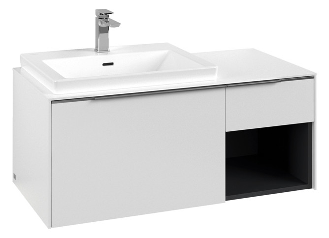 V&B Waschtisch-Unterschrank Becken links Subway 3.0 100,1x42,25x51,6cm, mit LED/Griff Aluminium glänzend, pure white