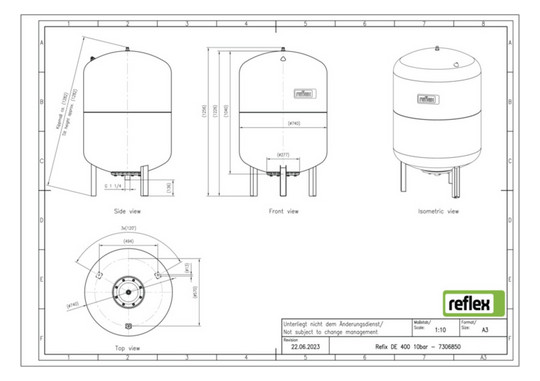 Reflex Membran-Druckausdehnungsgefäß Refix DE 400, 10 bar/70 °C, G 1 1/4, blau