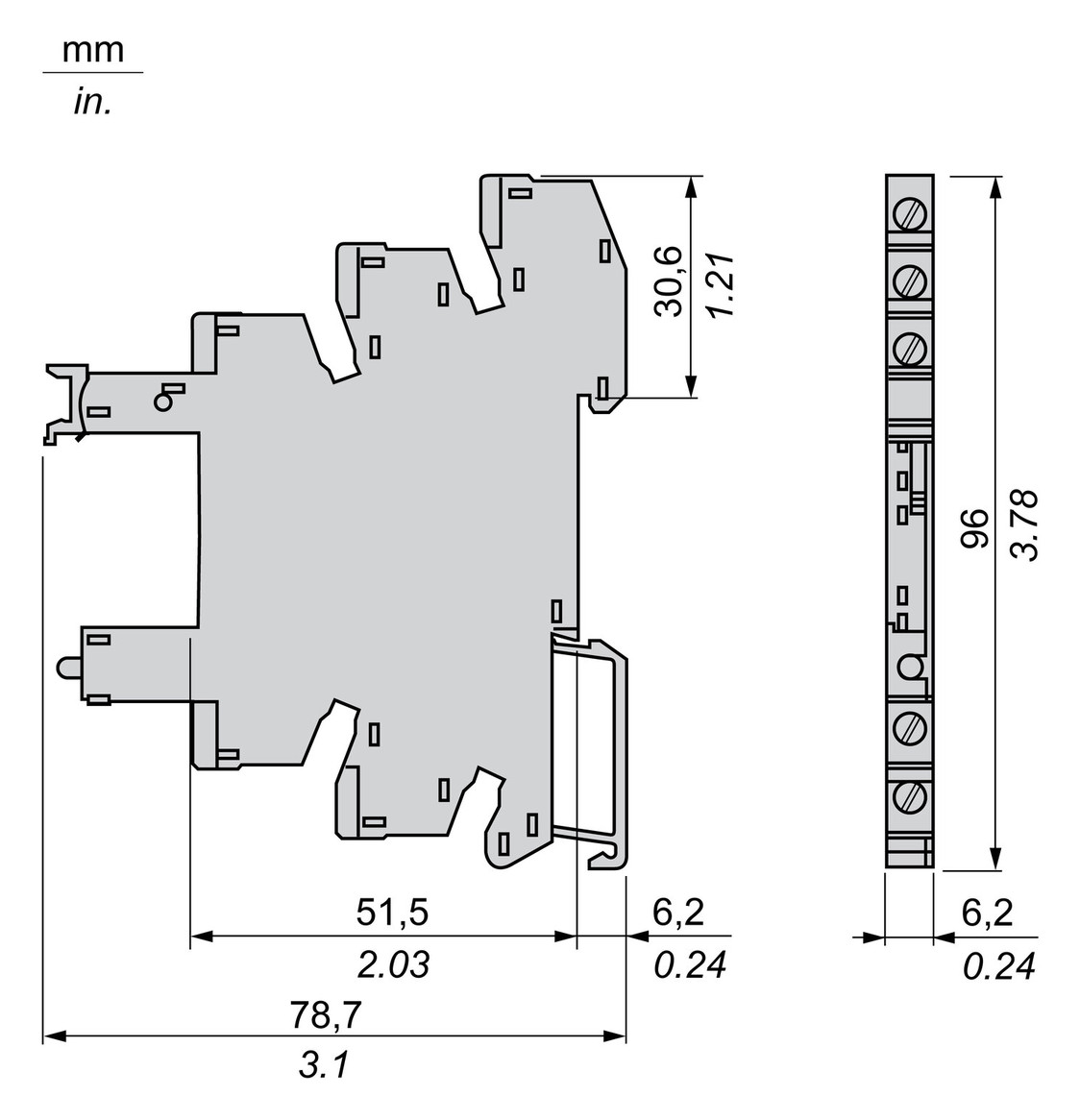 Relaissockel Schraub TS35 5Pins 6,2x78,6x95mm Hutschiene TH35