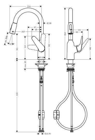 hansgrohe Spültisch-Einhebelmischer 180 Focus M42 mit Ausziehbrause, 2jet, chrom