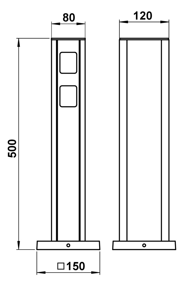 Steckdosensäule Metall sw 4Steckd IP44 500x80x150mm