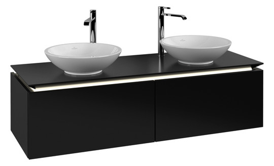 V&B Waschtischunterschrank Legato 140x38x50cm, für 2 Waschtische, mit LED-Beleuchtung, Black Matt Lacquer