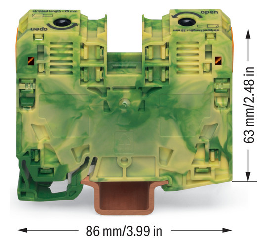 Schutzleiter-Reihenklemme Serie 285 6-35qmm gn/ge 1Etage Hutschiene TH35