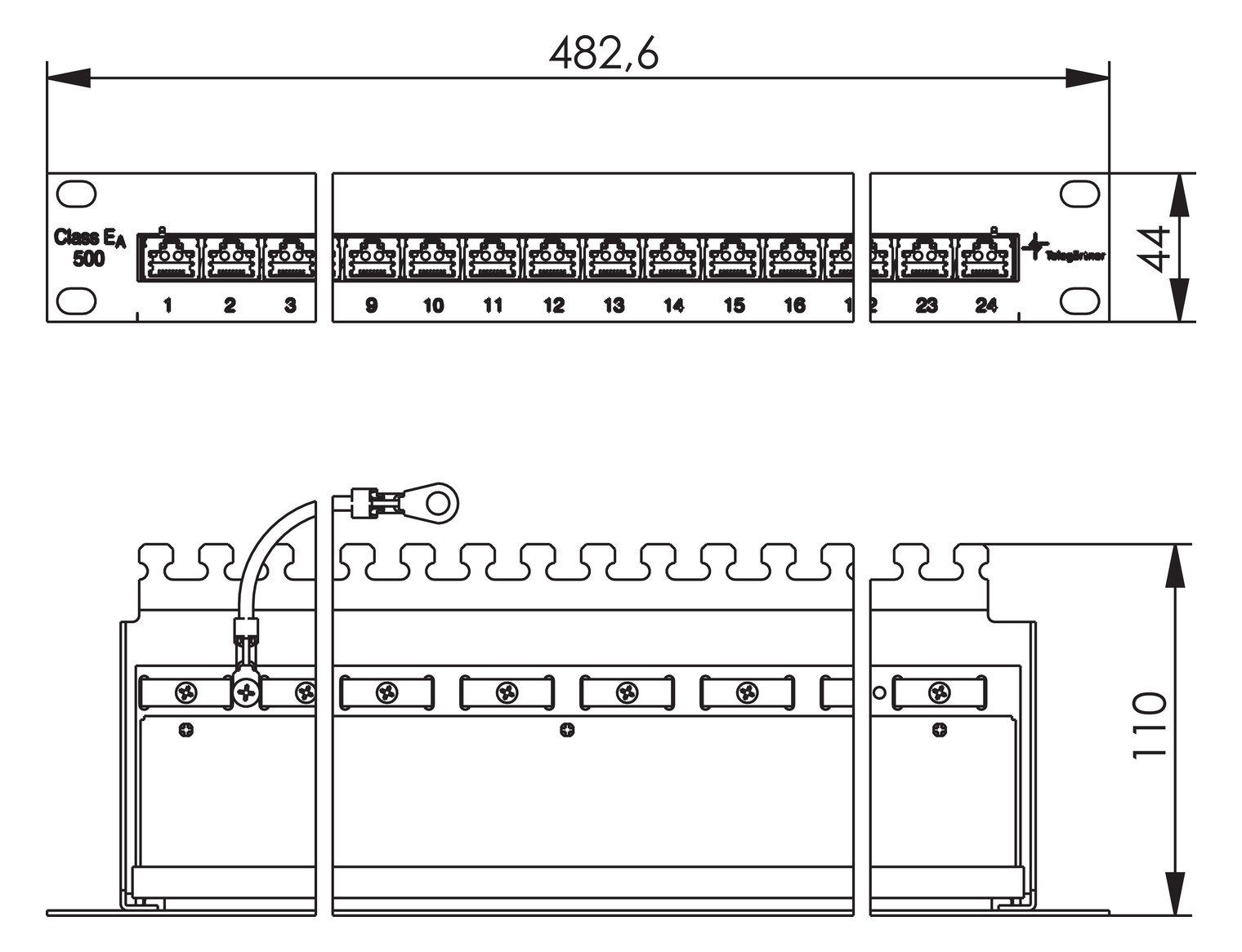 Patchpanel 24Ports 1HE Cat6A Schirm RAL7035 19Zoll-Einbau 44x482,6x110mm