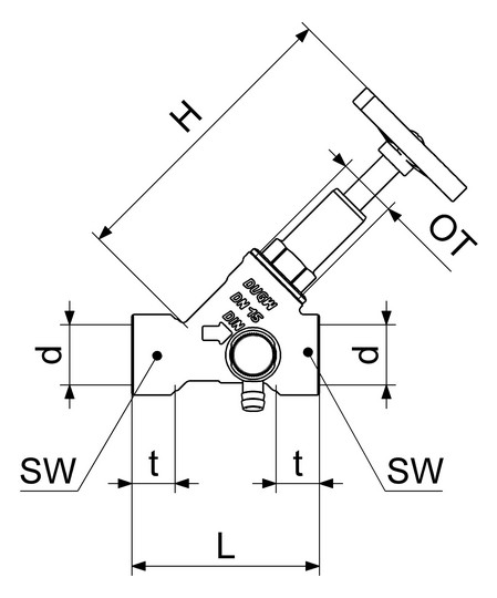 Schlösser Freistromventil 1510 DN 15, Rp 1/2, mit Entleerung, steigende Spindel