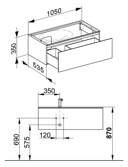 KEUCO Waschtischunterschrank Edition 11 Planning 105x35x53,5cm, 1 Frontauszug, links, Lack Hochglanz Weiß
