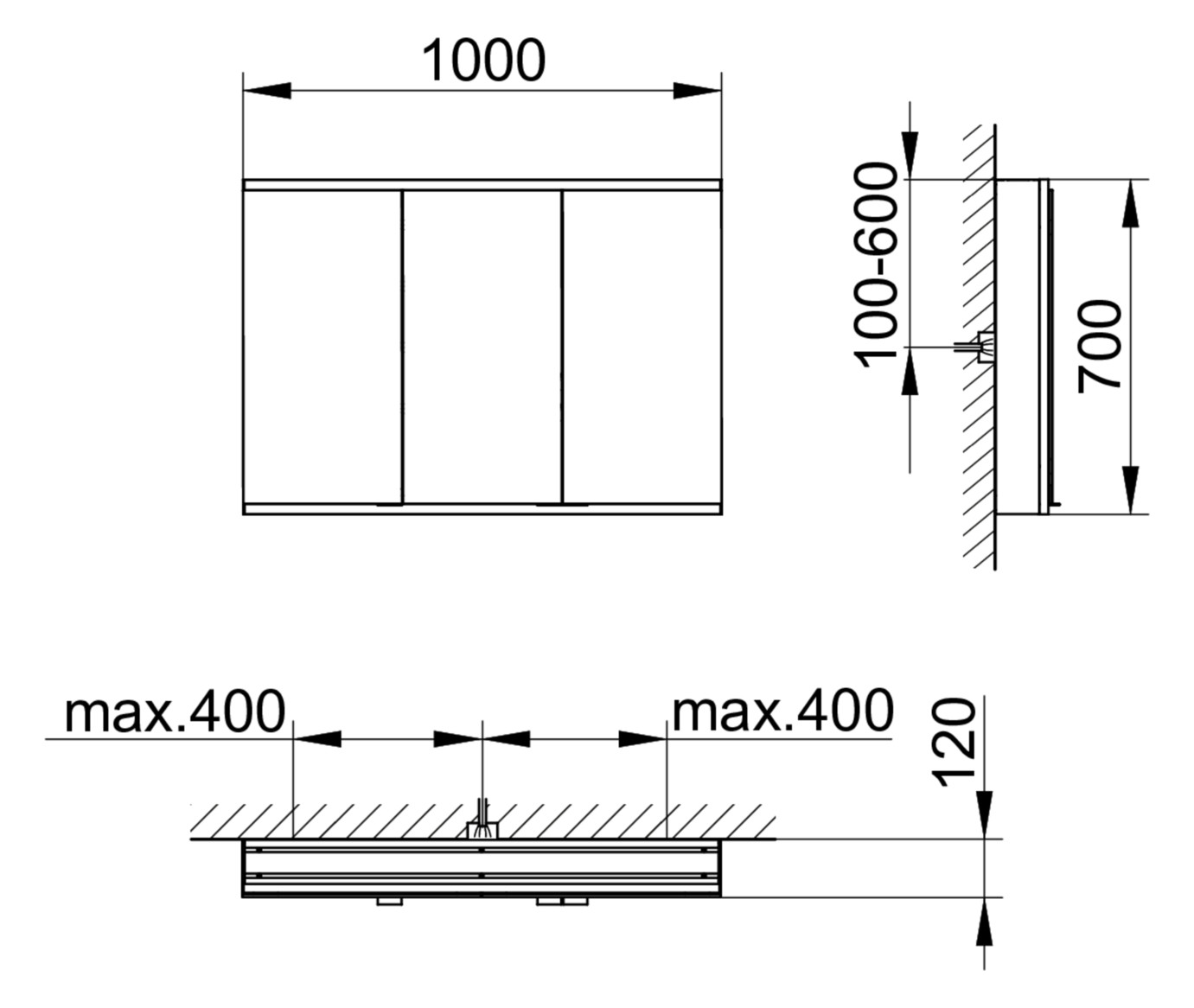 KEUCO Spiegelschrank Royal Modular 2.0 DALI 1000 x 700 x 120 mm, 2 Steckdosen, Wandvorbau, 3 Türen, beleuchtet