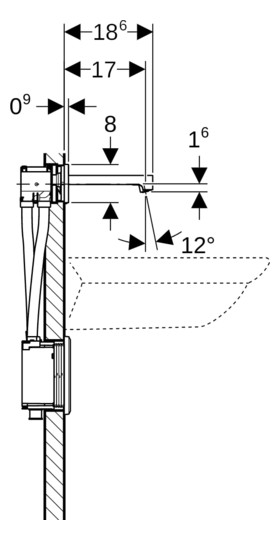 Geberit Infrarot-Waschtisch-Armatur Brenta 17 cm, Wandmontage, Netzbetrieb, UP-Funktionsbox, mit Thermostatmischer, hochglanz-verchromt