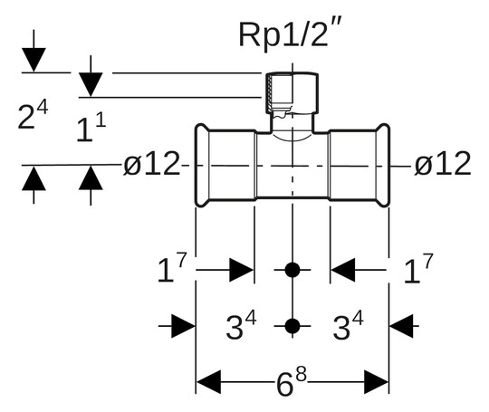 Geberit T-Stück Mapress Ø 12 mm x Rp 1/2, mit Innengewinde Rotguss, Kupfer