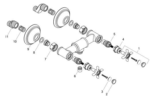 hansgrohe 2-Griff-Brause-Armatur Axor Montreux AP, 1 Verbraucher, mit Kreuzgriffen, brushed nickel