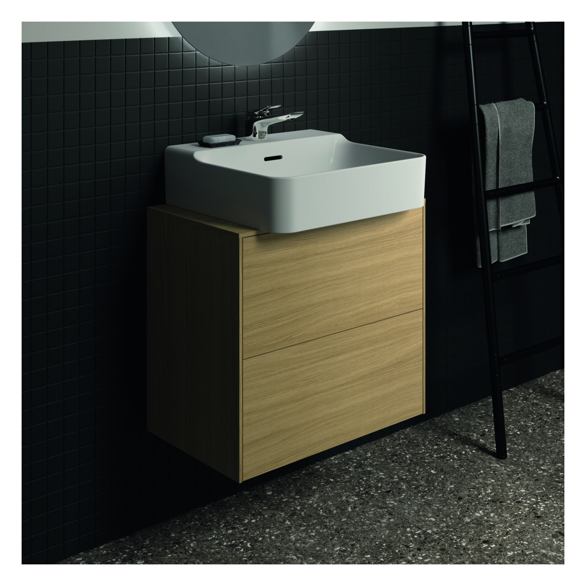 Ideal-Standard Waschtisch-Bundle Conca 07 mit WT-Unterschrank Eiche hell, Spiegel, Armatur