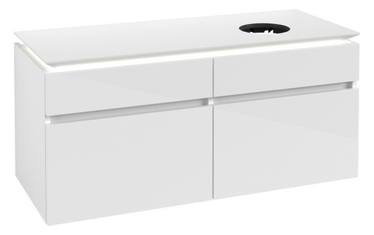 V&B Waschtischunterschrank Legato 120x55x50cm, Waschtisch rechts, mit LED-Beleuchtung, Glossy White