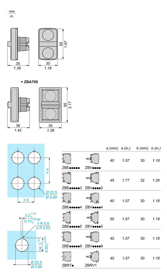 Drucktaster Front 3f satz mit mehreren farben Ø22,5mm rechteck IP66 Tastend