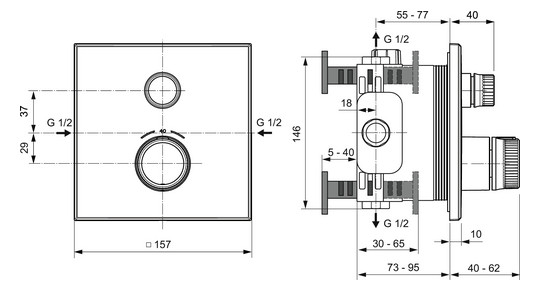 Ideal-Standard Fertigmontageset CeraTherm Navigo für UP-Brausethermostat, eckig, Chrom