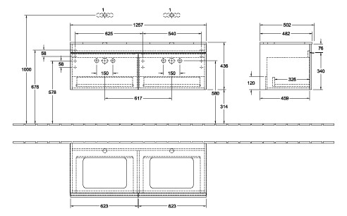 V&B Waschtisch-Unterschrank Venticello 125,7x43,6x50,2cm, Griff Chrom, kansas oak