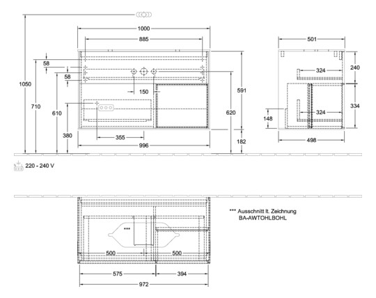V&B Waschtisch-Unterschrank Finion 100x60,3x50,1cm, Regal rechts White matt lacquer, Walnut veneer
