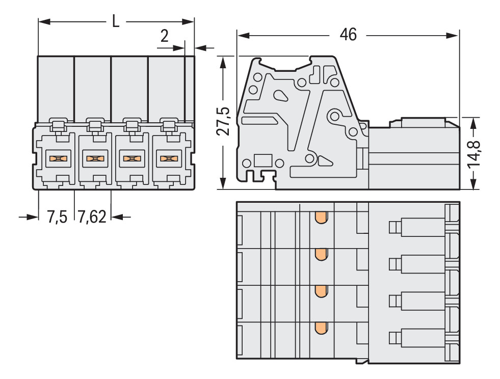 Verbindungsklemme 5p lgr Serie 831 41A 0,5-10qmm Thermopl 7,62mm Federzugans