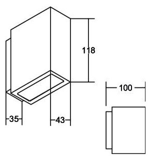 LED-Up/Down Leuchte 2x5W 3000K 650lm ws Konv IP54 118x43x100mm