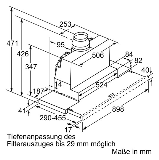 Dunstabzugshaube Flschirm 900mm si A LED 71dB 729cbm/h Ø120-150mm 4st Abl/Uml