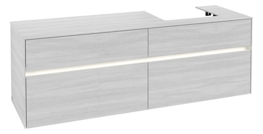 V&B Waschtischunterschrank Collaro 160x54,8x50cm, Waschtisch rechts, LED-Beleuchtung 12W, white wood