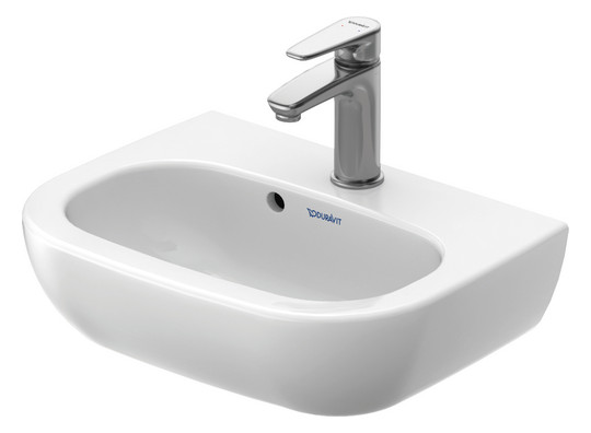 Duravit Handwaschbecken D-Code 45x34cm, mit Hahnloch, Überlauf, Hahnlochbank, weiß