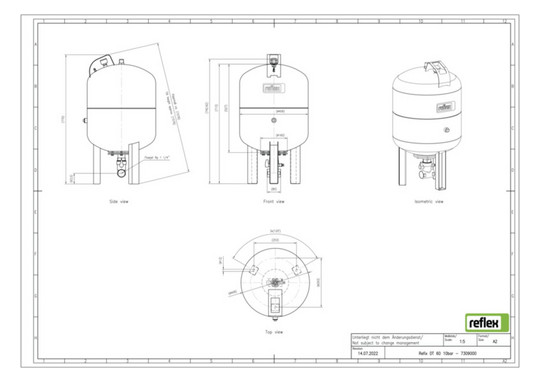 Reflex Membran-Druckausdehnungsgefäß Refix DT 60, 10 bar/70 °C, Rp 1 1/4, grün