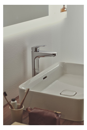 Ideal-Standard Waschtisch-Einhebelmischer CeraFlex chrom, verlängerter Sockel, mit Ablaufgarnitur, Ausladung 140mm