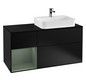 V&B Waschtisch-Unterschrank Wandbeleuchtung Finion 120cm, Abdeckplatte black matt, Regal links Olive Matt Lacquer, Black matt lacquer