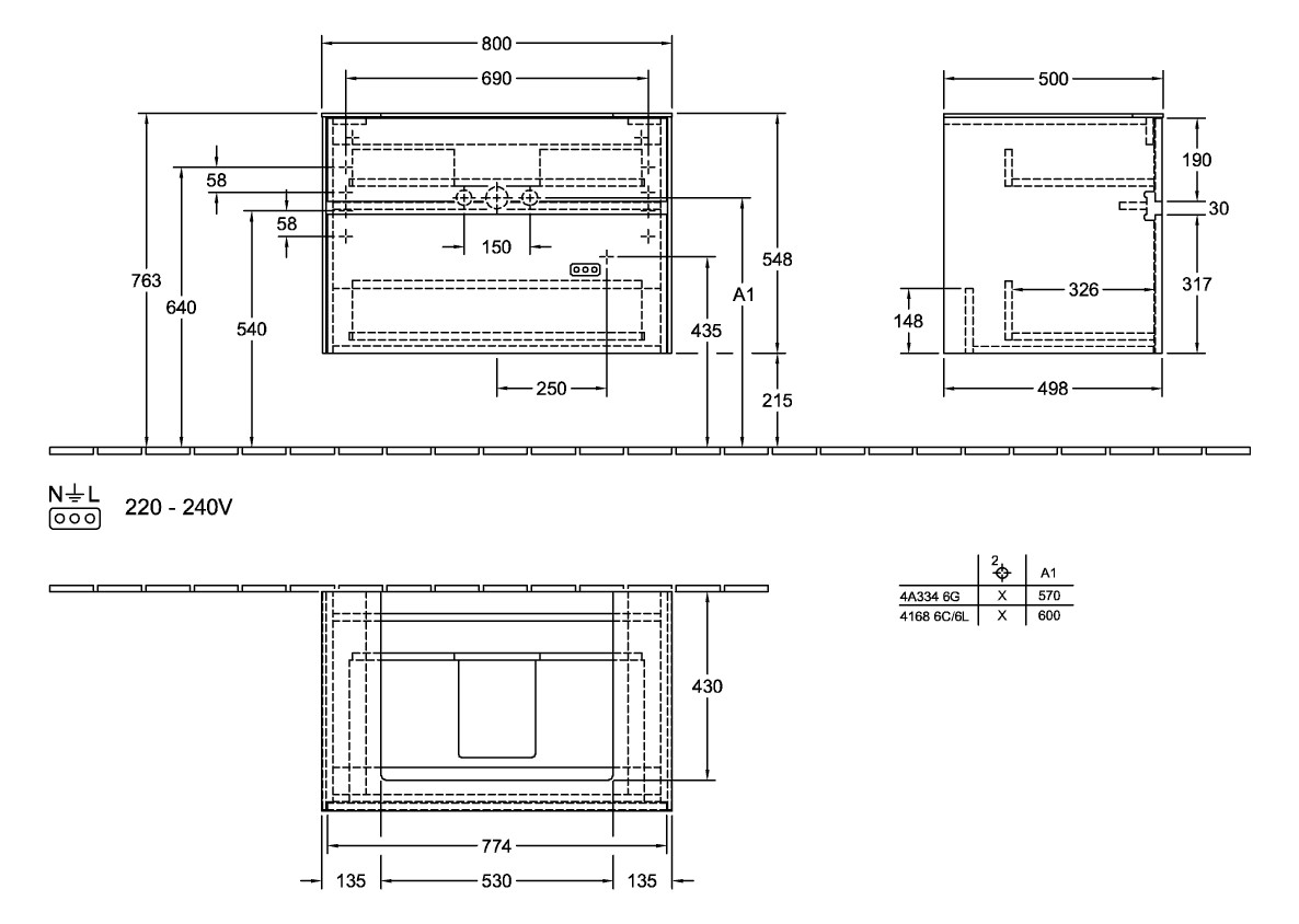 V&B Waschtischunterschrank Collaro 80x54,8x50cm, Waschtisch mittig, truffle grey